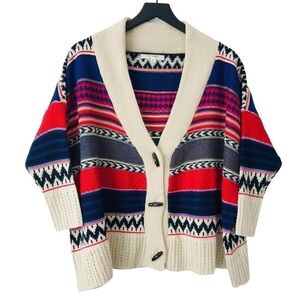 Mohair Southwestern Tribal Ethnic Stripes Grandpa Oversized Cardigan Sweater